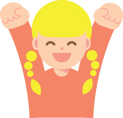 両手の拳を上げる笑顔の女性のアイコン
