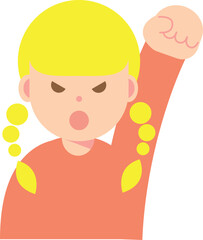 拳を上げて怒る女性のイラスト