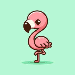 Flamingo vector, tropical cartoon bird flat drawing, pink wildlife mascot for kids nursery decor, seamless background wallpaper pattern, cute summer exotic animal design for home art print