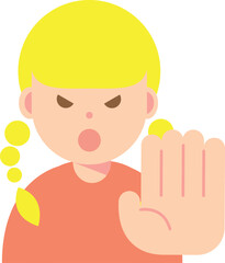 拒否する、止める怒った顔の女性のイラスト
