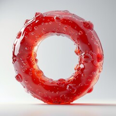 Vibrant red liquid forms a dynamic circular splash with numerous scattered droplets against a bright white backdrop