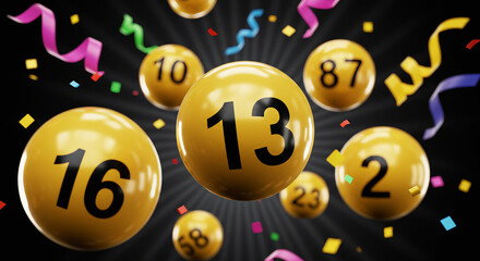 Golden Lottery Balls and Confetti Explosion – National Lottery Day Celebration