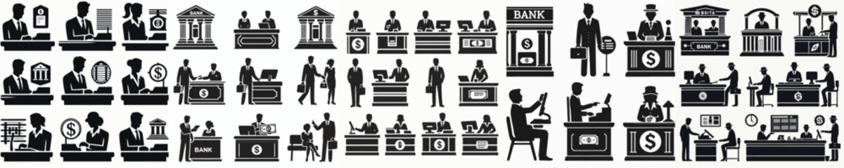 Vector set image silhouette of bank teller