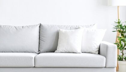  Soft cushions on grey sofa in living room