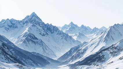 Obraz premium Majestic Snowy Mountain Range Under Clear Blue Sky in Winter Landscape