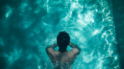 Man in Tranquil Turquoise Waters: A Moment of Serene Relaxation and Escape