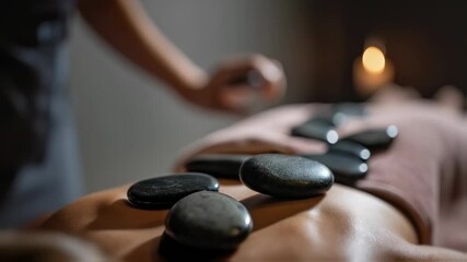 Hot Stone Massage on a Person's Back in Relaxing Spa Environment - Powered by Adobe