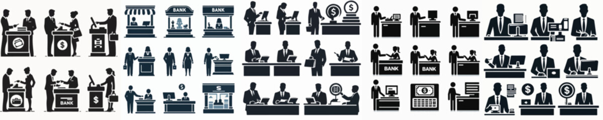 Vector set image silhouette of bank teller