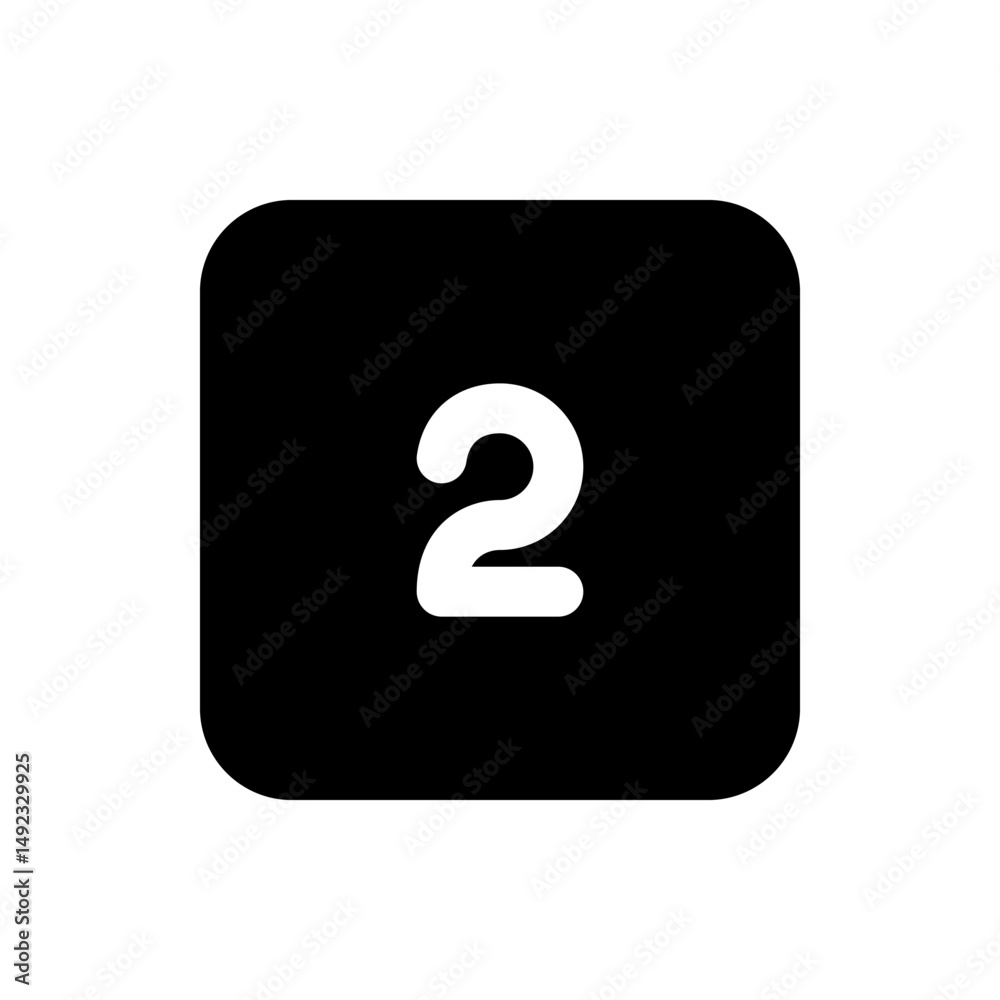 Poster a black rounded square containing the number two in white centered in the square with rounded corner