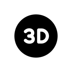 White three d text inside a black circle with a solid fill and a simple and modern design aesthetic style