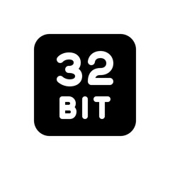 A black square icon displaying text thirty two bit in white against a solid black background simple design