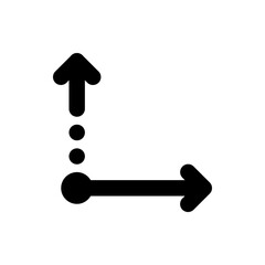 A black and white illustration of a right angle with arrows indicating direction and dotted lines present