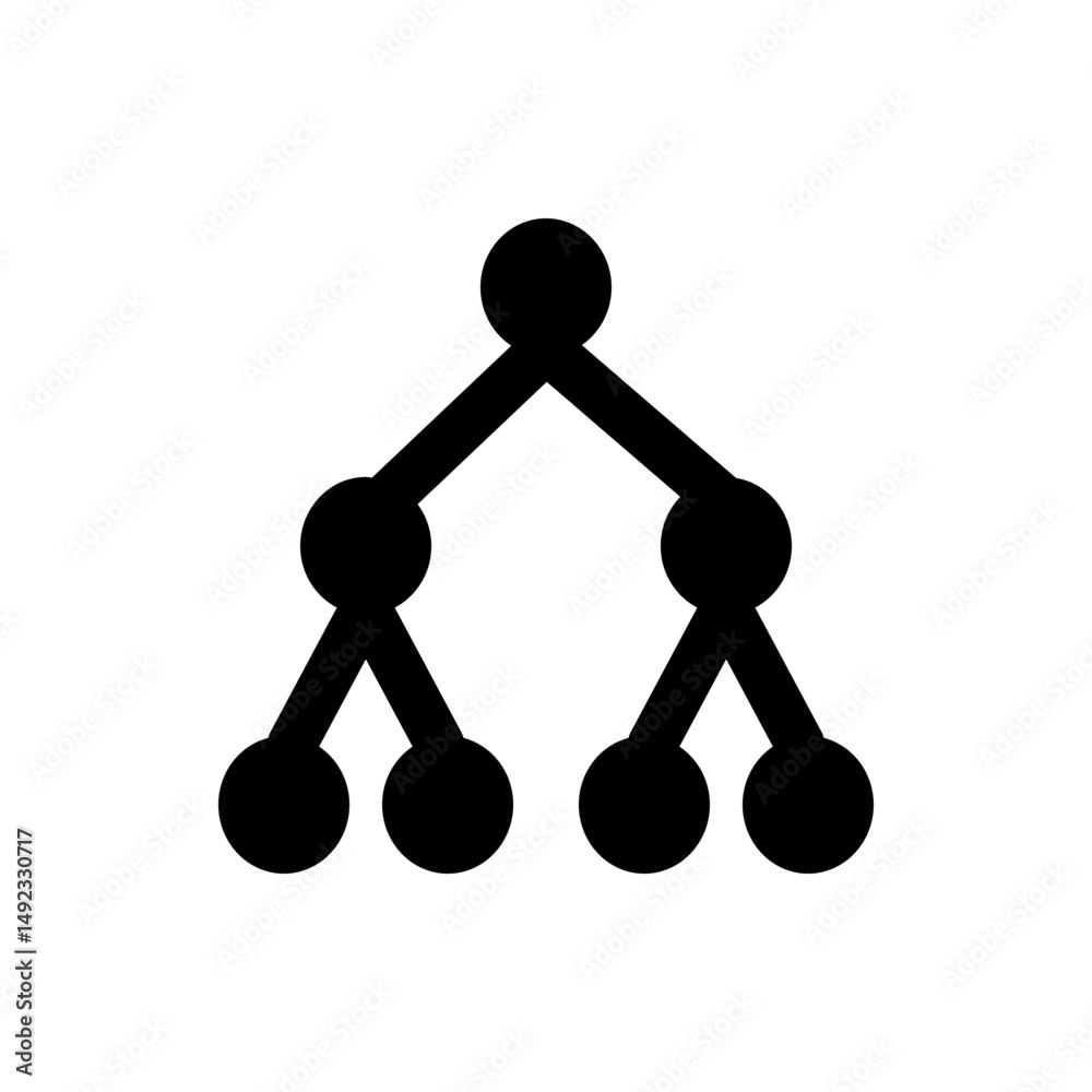 Poster illustration of a binary tree structure with nodes and branches in black on a white background view