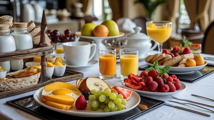 Delicious fresh breakfast spread in luxurious hotel setting