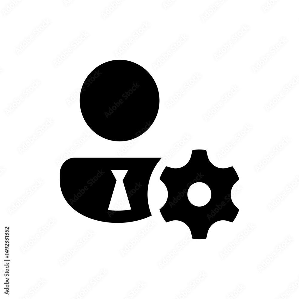 Poster silhouette of user icon with a gear, representing user settings or profile customization options ava