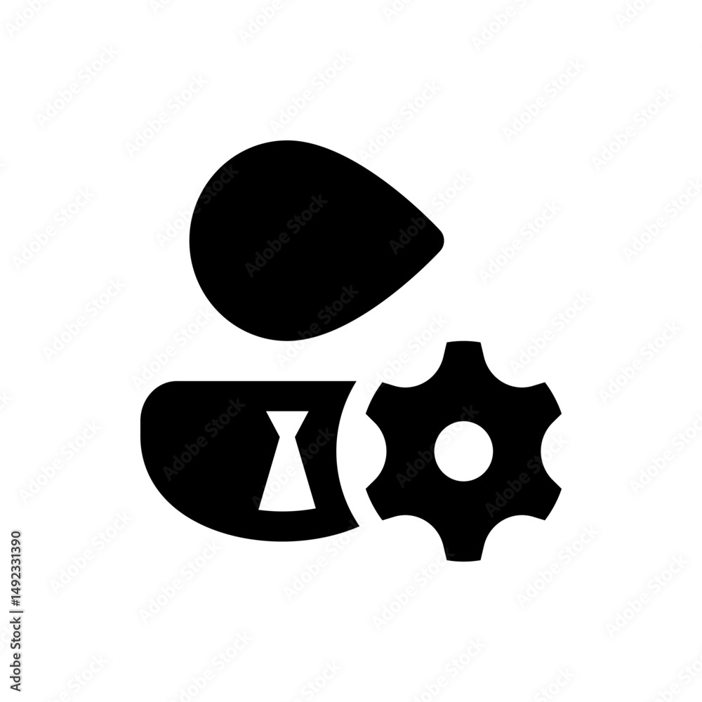 Poster person icon with keyhole and gear representing settings or user configuration and access control sys