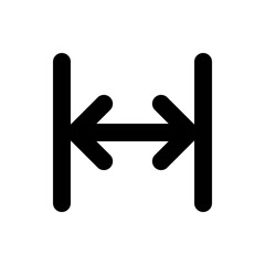 Black icon showing two vertical lines with arrows pointing inward representing size or adjustment symbol