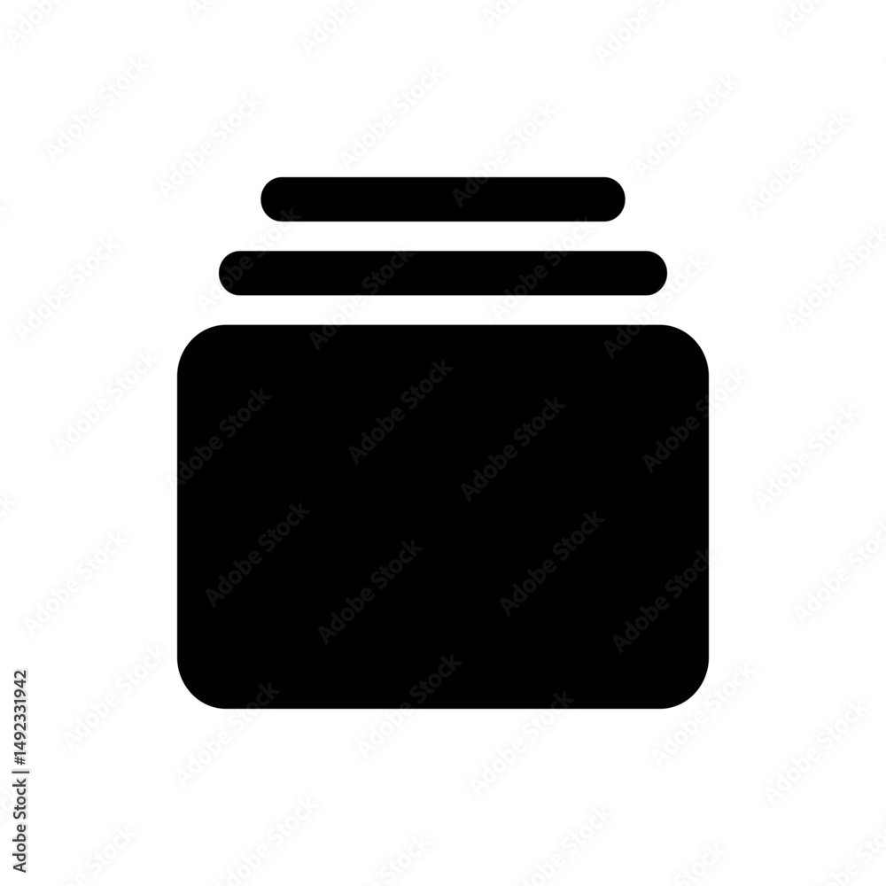 Poster black icon representing a stack of three objects with rounded corners and varying thicknesses in a p