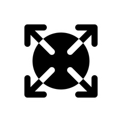 Black circle with four arrows pointing outwards from the center in a symmetrical and balanced arrangement
