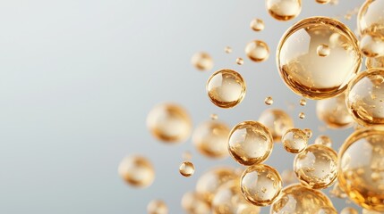 Clear golden bubbles floating in the air with soft background for creative design and artistic projects