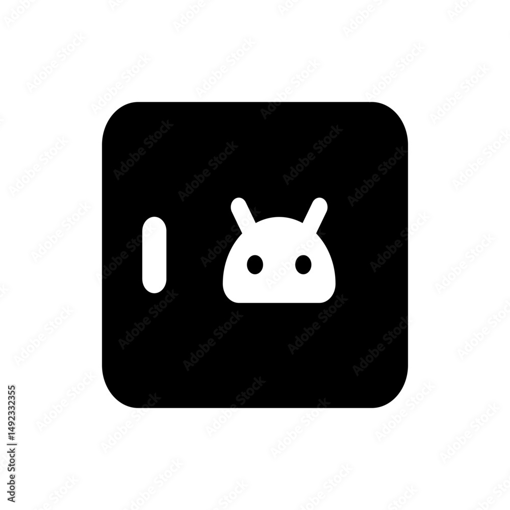 Poster android robot icon inside a black rounded square with a white line on the left side of the square