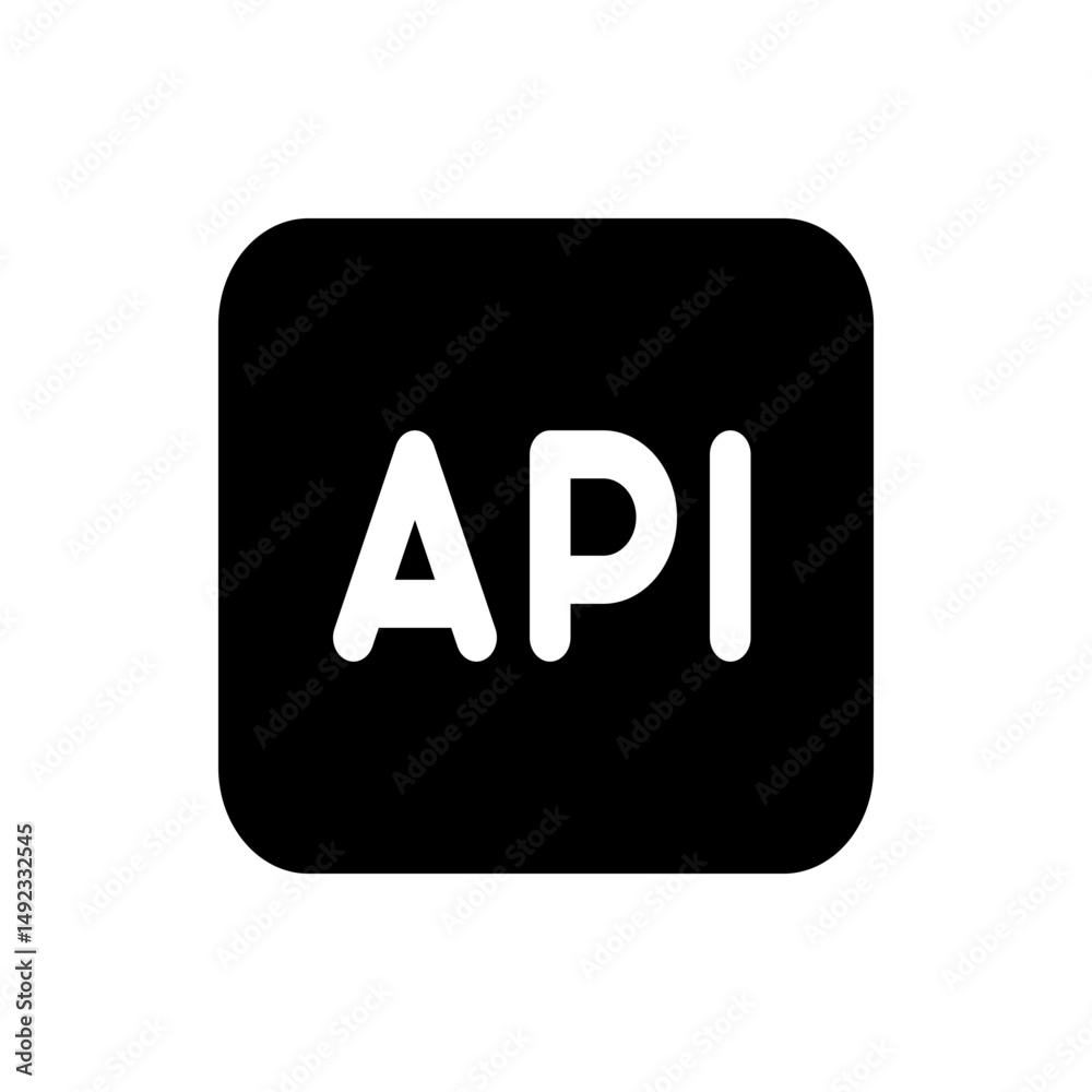 Poster illustration of a black rounded square containing the white letters api representing application pro