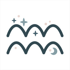 Aquarius Zodiac Sign in boho style - celestial horoscope design. Adorable hand drawn vector illustration in cartoon flat style.