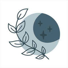 Mystical moon clipart in boho style - Magical Celestial graphic, hand drawn vector illustration in flat style.