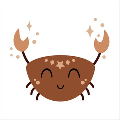 Cancer Zodiac sign clipart in boho style - cute whimsical horoscope design for kids. Celestial hand drawn vector illustration in cartoon flat style.