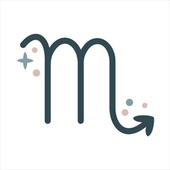 Scorpio Zodiac Sign in boho style - celestial horoscope design. Adorable hand drawn vector illustration in cartoon flat style.
