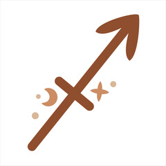 Sagittarius Zodiac Sign in boho style - celestial horoscope design. Adorable hand drawn vector illustration in cartoon flat style.