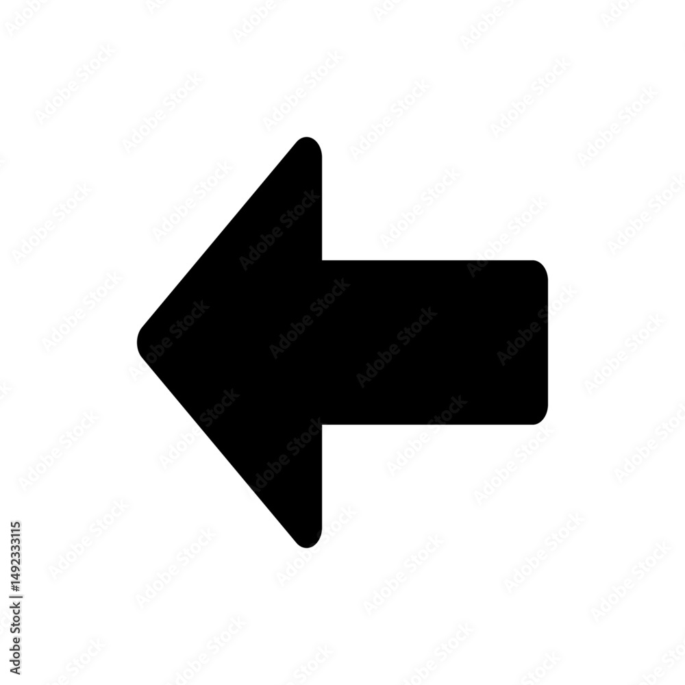 Poster black arrow pointing left with rounded edges on a white background indicating direction or navigatio