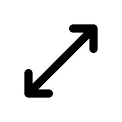 Black diagonal arrow pointing northeast and southwest indicating direction and movement on white background