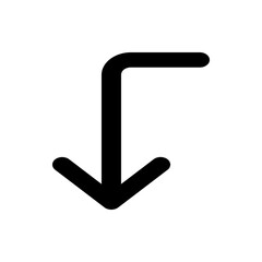 Black arrow pointing down with a right angle turn indicating direction on a white background design element © Farhan