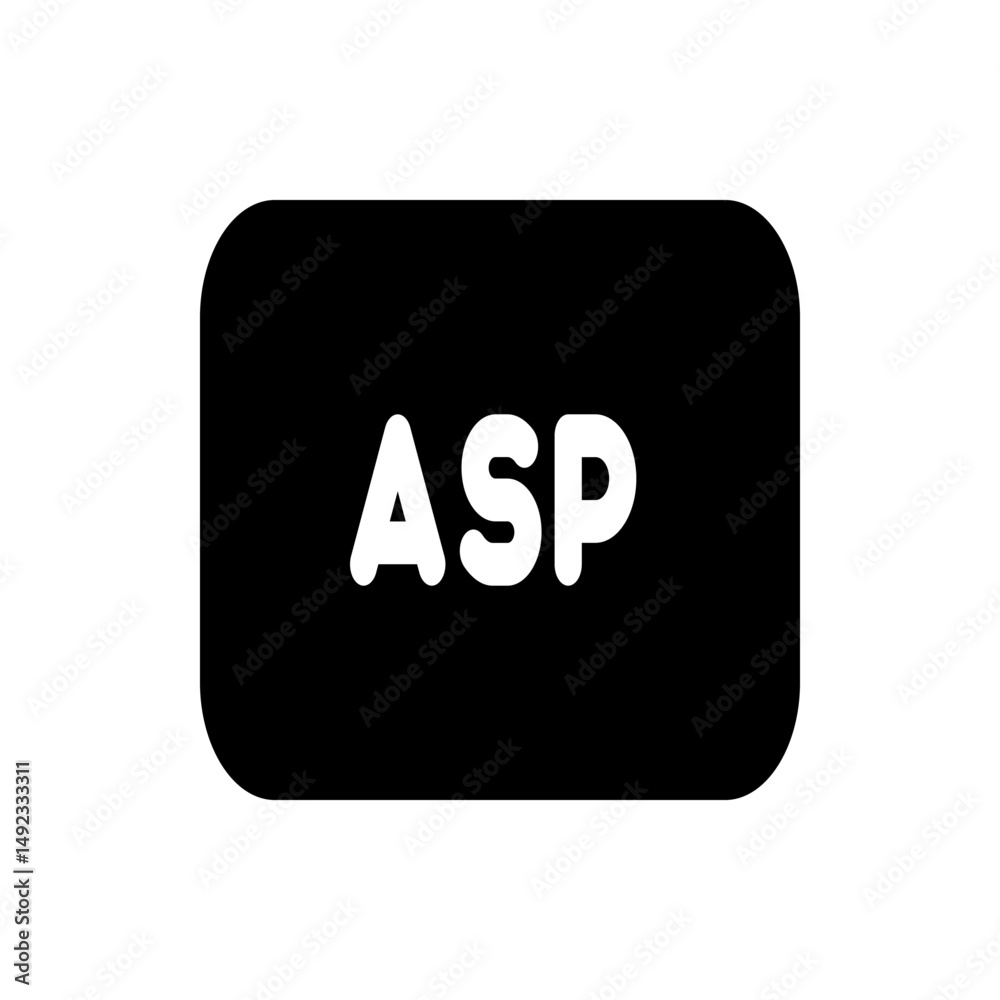 Poster a black rounded rectangle containing the white letters asp in a clear and simple sans serif typeface