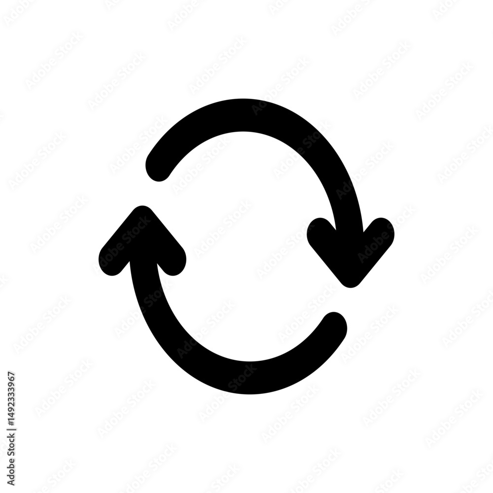 Poster black circular arrows pointing in opposite directions indicating a refresh or reload action symbol i