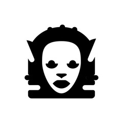 Stylized face with open mouth and rounded eyes surrounded by dark decorative elements design icon