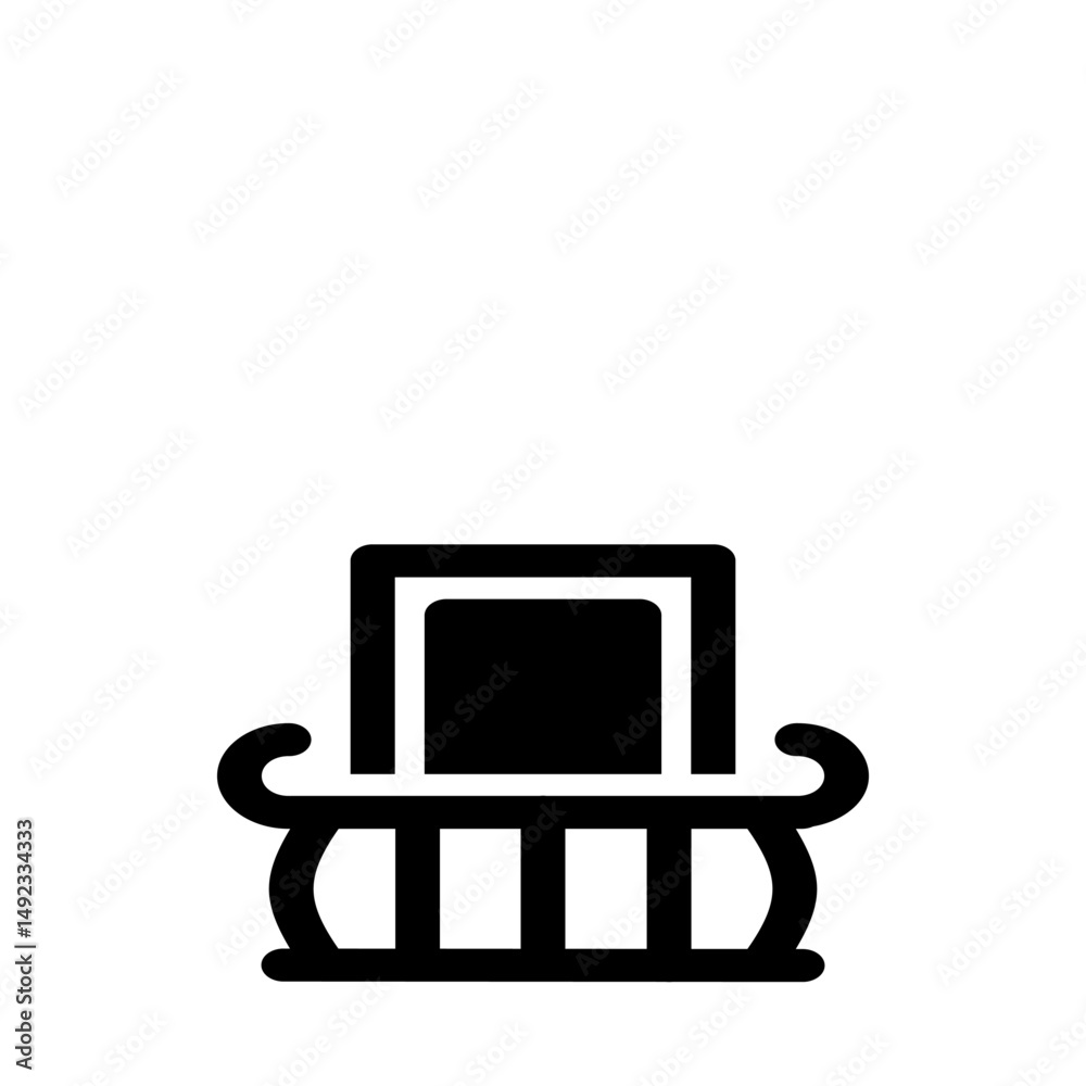 Poster illustration of a black abstract structure featuring vertical bars and horizontal elements in a simp