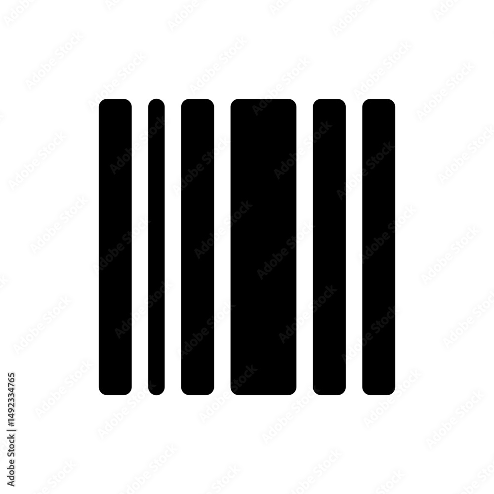 Poster black vertical bars of varying widths with rounded edges against a white background in a simple desi