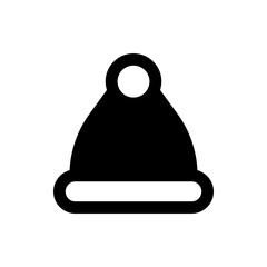 Illustration of a black winter hat with a white brim and a circular detail at the top center area