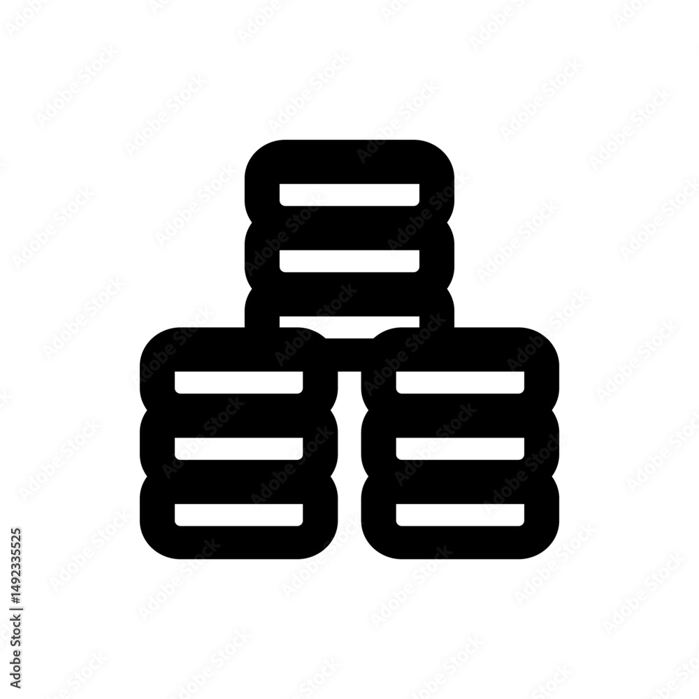 Poster three stacks of rounded rectangular objects arranged in a triangular formation on a white background