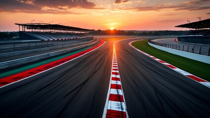 Obraz premium Dramatic sunset over curved racetrack asphalt