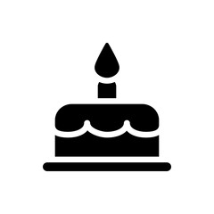 Illustration of a birthday cake with a single candle on top, presented in a simple black and white style