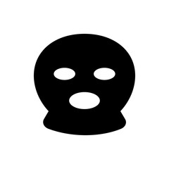 Fototapeta premium Silhouette of a person wearing a black balaclava mask with three white oval openings for eyes and mouth