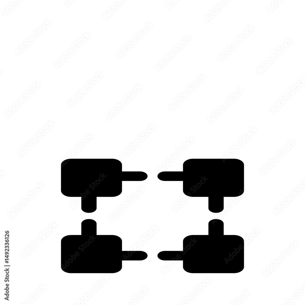 Poster four black abstract shapes arranged in a square pattern on a white background symmetrical design ele