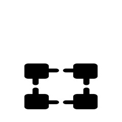 Four black abstract shapes arranged in a square pattern on a white background symmetrical design element