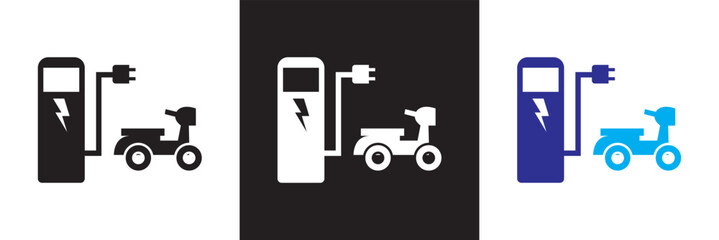 EV station icon. Electric charging station with plug. Vector for websites, mobile interfaces, presentations, banner, visual branding etc. Vector illustration. isolated on white and black background. 