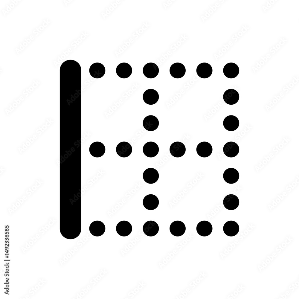Poster illustration of a vertical bar with rounded end and a grid of black circles forming a square shape d