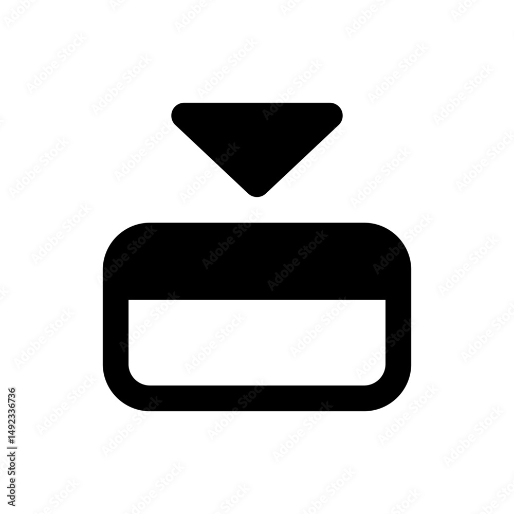 Poster black drop down arrow above a rounded rectangle with a horizontal line separating the top and bottom