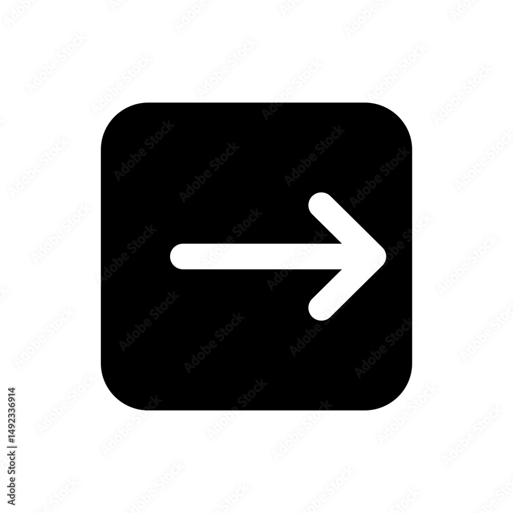 Poster white right arrow inside a black rounded square suggesting direction or navigation in a user interfa